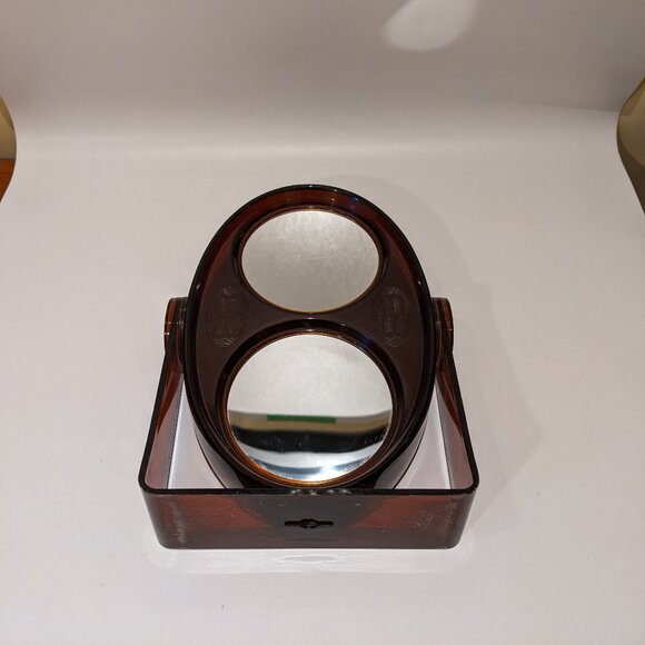 Vintage 1970s Faux Tortoiseshell Swivel Vanity Mirror – Oval Dual-Sided 10" Tall - Picture 7 of 8